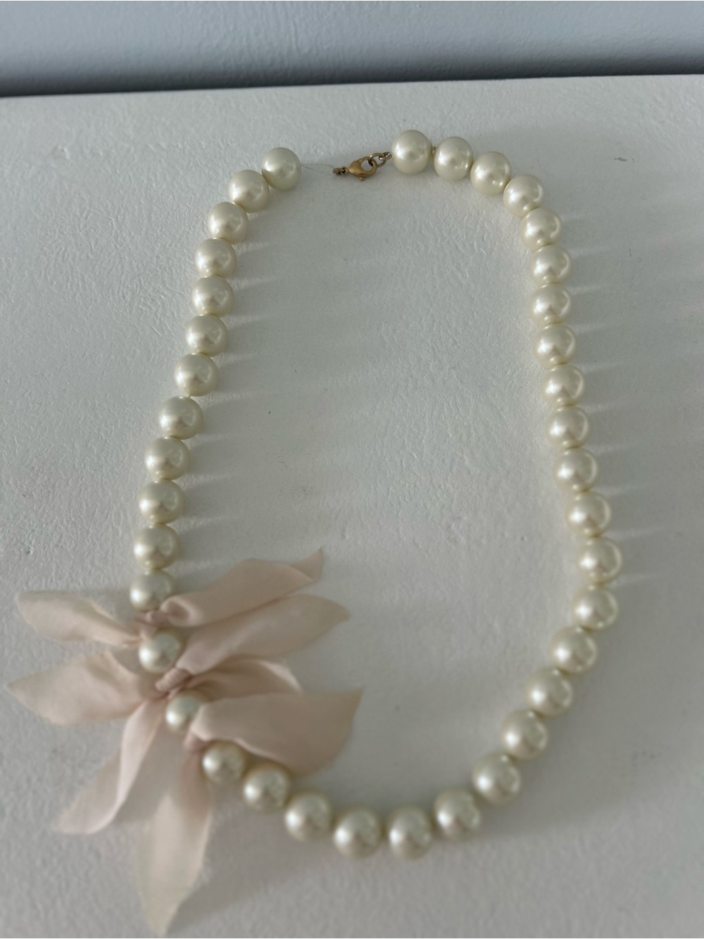 J. Crew Pearl Necklace with Blush Fabric Flower Accents